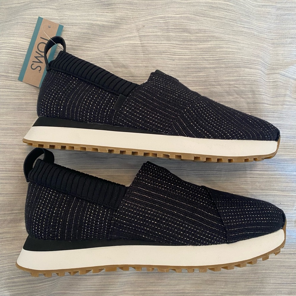 TOMS Black Knit Slip-On Sneakers with White Sole - Picture 2 of 10